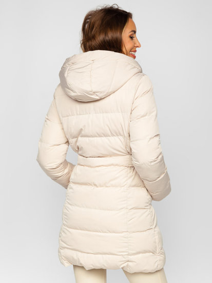 Giubbotto lungo trapuntato cappotto invernale con cappuccio da donna beige Bolf 7086