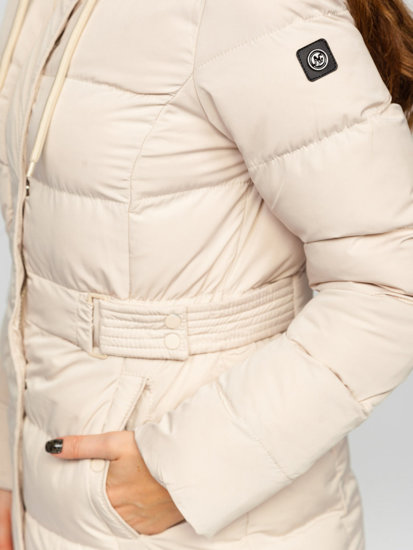 Giubbotto lungo trapuntato cappotto invernale con cappuccio da donna beige Bolf 7086