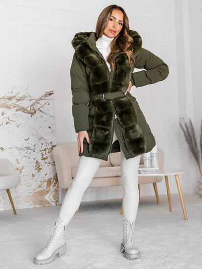 Giubbotto lungo trapuntato cappotto invernale con cappuccio da donna khaki Bolf 5M3158