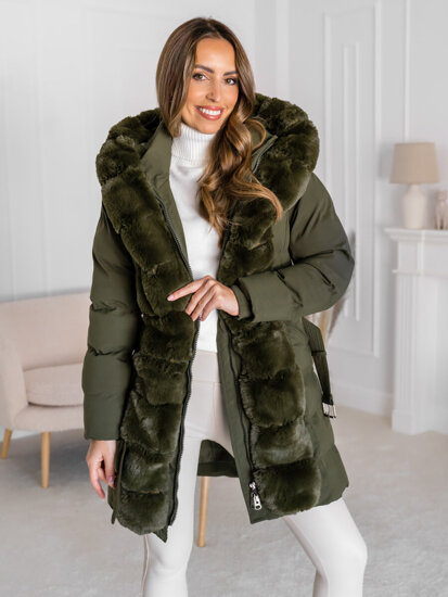 Giubbotto lungo trapuntato cappotto invernale con cappuccio da donna khaki Bolf 5M3158