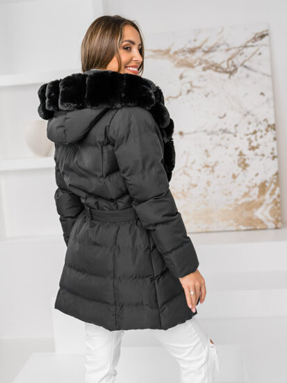 Giubbotto lungo trapuntato cappotto invernale con cappuccio da donna nero Bolf 5M3158