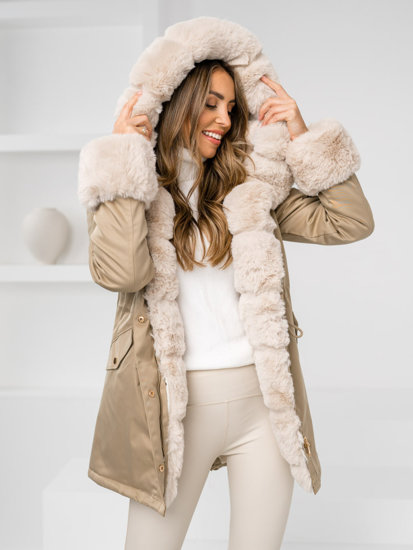 Giubbotto parka invernale con cappuccio da donna beige Bolf B553