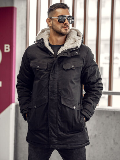 Giubbotto parka invernale da uomo nero Bolf 22M318A