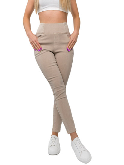 Leggings in denim da donna beige Bolf S111