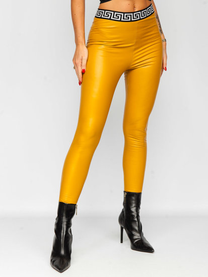 Leggings in similpelle da donna gialli Bolf MY16572