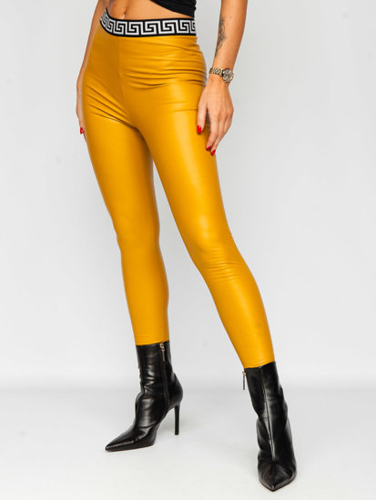 Leggings in similpelle da donna gialli Bolf MY16572