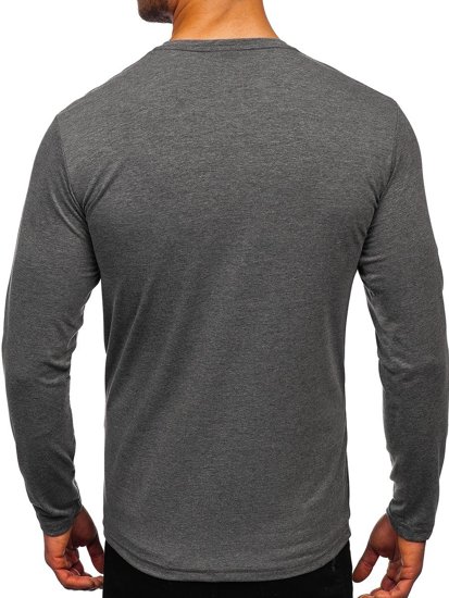 Longsleeve a scollo V senza stampa da uomo antracite Bolf 172008