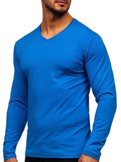 Longsleeve a scollo V senza stampa da uomo azzurro Bolf 172008