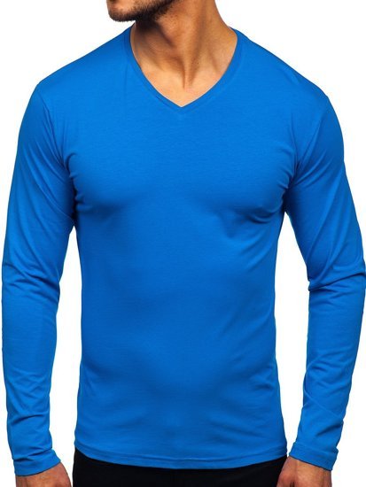 Longsleeve a scollo V senza stampa da uomo azzurro Bolf 172008