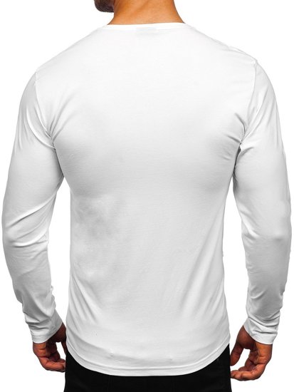 Longsleeve a scollo V senza stampa da uomo bianco Bolf 172008