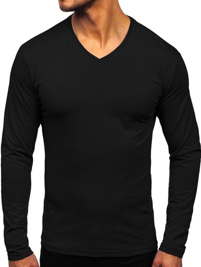 Longsleeve a scollo V senza stampa da uomo nero Bolf 172008