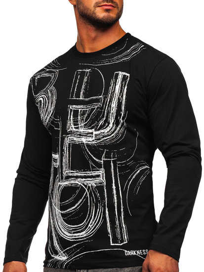 Longsleeve con stampa da uomo nera Bolf 146743