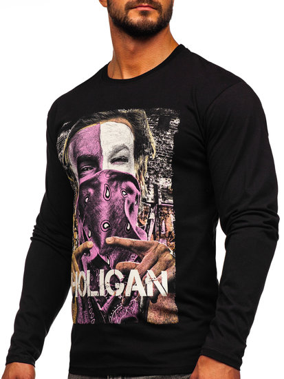 Longsleeve con stampa da uomo nera Bolf 146749