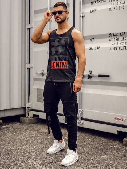 Maglietta Bodybuilding tank top con stampa nero-grafite Bolf 14834