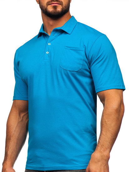 Maglietta polo in cotone da uomo turchese Bolf 143006