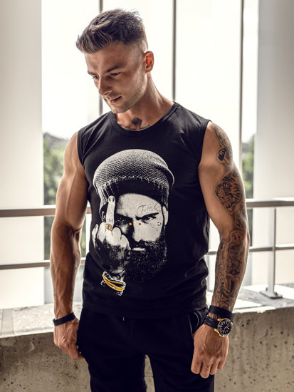 Maglietta tank top con stampa nera Bolf 14812A