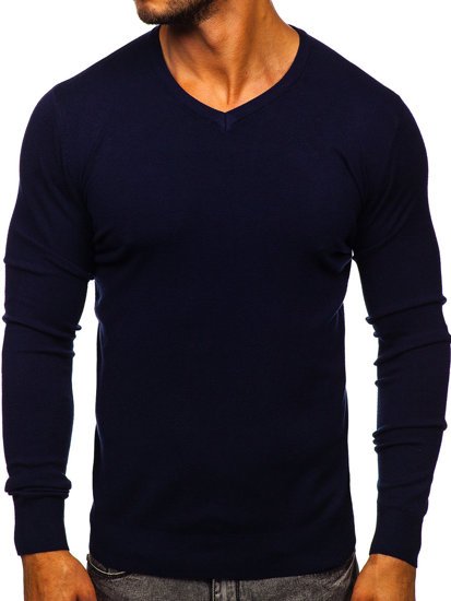 Maglione a scollo V da uomo blu Bolf YY03