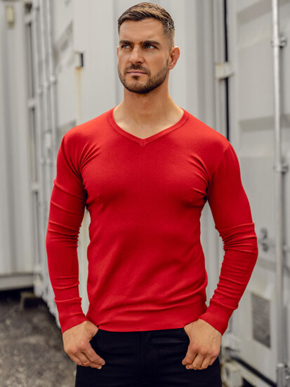 Maglione a scollo V da uomo rosso Bolf YY03