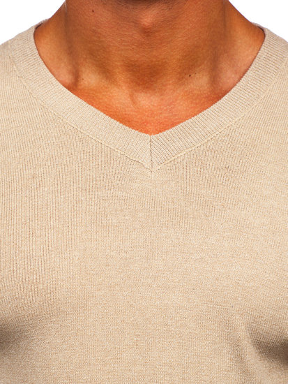 Maglione basic con scollo a V da uomo beige Bolf S8530