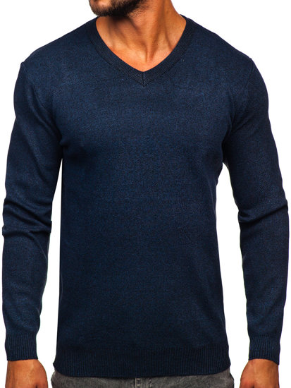 Maglione basic con scollo a V da uomo blu Bolf S8530