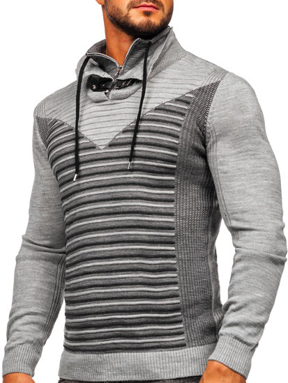 Maglione con colletto rialzato da uomo grigio Bolf 1008