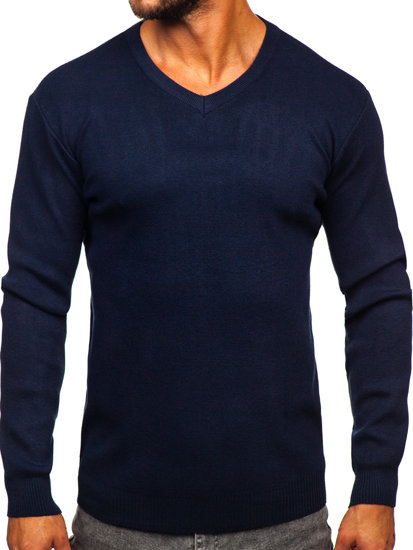 Maglione con scollo a V basic da uomo blu Bolf S8533