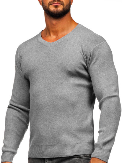 Maglione con scollo a V basic da uomo grigio Bolf S8533