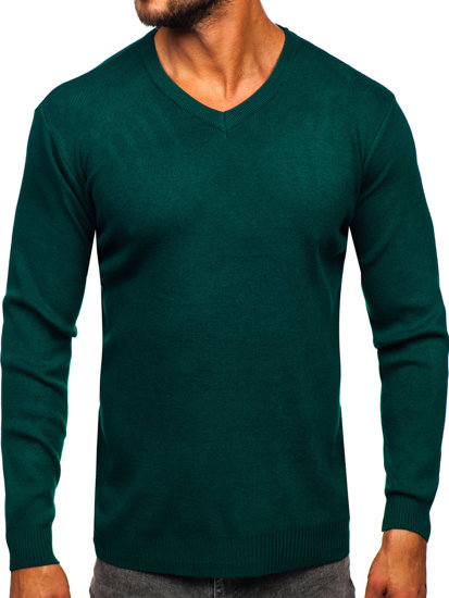 Maglione con scollo a V basic da uomo verde Bolf S8533