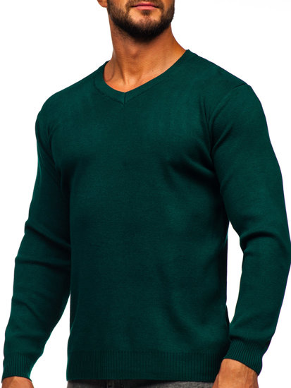 Maglione con scollo a V basic da uomo verde Bolf S8533