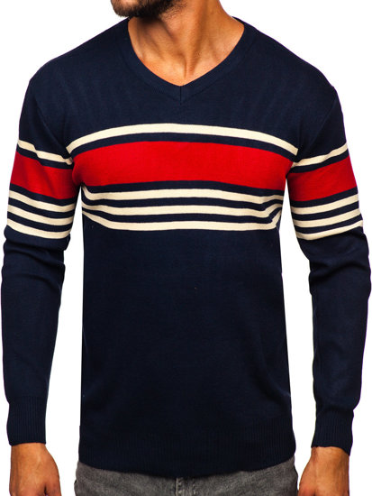 Maglione con scollo a V da uomo blu Bolf S8536