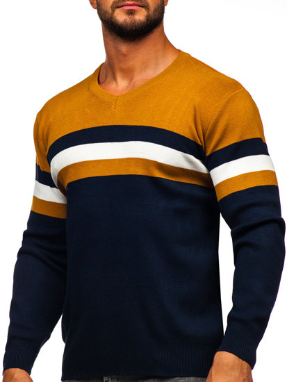 Maglione con scollo a V da uomo camello Bolf S8535