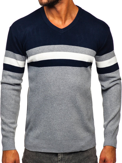 Maglione con scollo a V da uomo grigio Bolf S8535