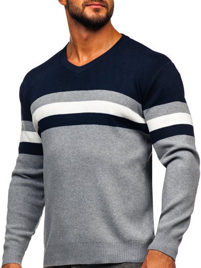 Maglione con scollo a V da uomo grigio Bolf S8535