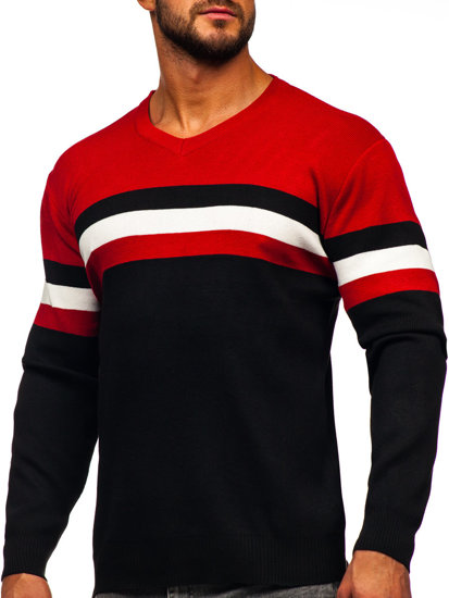 Maglione con scollo a V da uomo rosso Bolf S8535