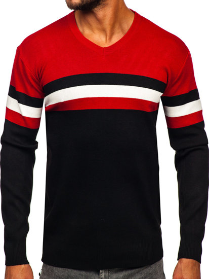 Maglione con scollo a V da uomo rosso Bolf S8535