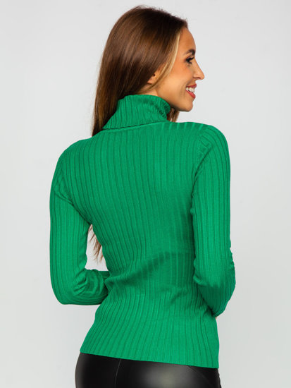 Maglione dolcevita a coste da donna verde Bolf 5809