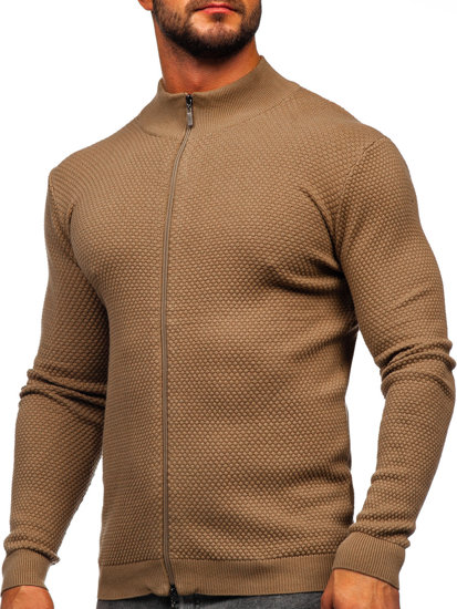 Maglione in cotone con zip da uomo camello Bolf W6-18089