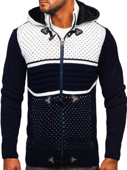 Maglione pesante a zip con cappuccio da uomo blu giacca Bolf 2047