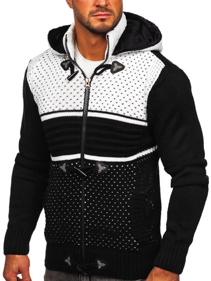 Maglione pesante a zip con cappuccio da uomo nero Bolf 2047