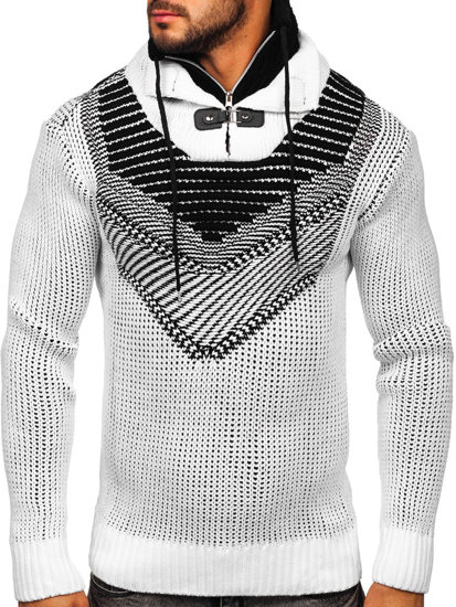 Maglione pesante con collo alto da uomo bianco Bolf 2027