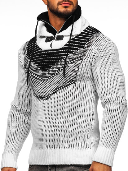 Maglione pesante con collo alto da uomo bianco Bolf 2027