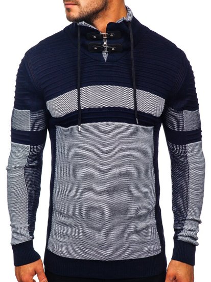 Maglione pesante con collo alto da uomo blu Bolf 1053