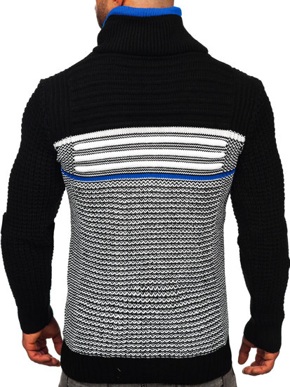 Maglione pessante con colletto rialzato da uomo nero-azzurro Bolf 2026