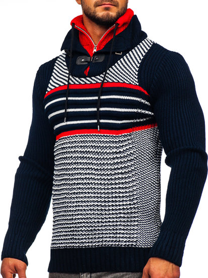 Maglione spesso con collo alto da uomo blu Bolf 2000