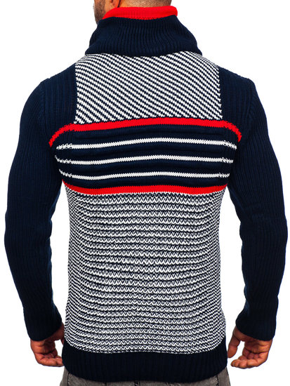 Maglione spesso con collo alto da uomo blu Bolf 2000