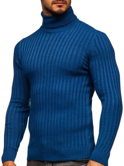 Maglione tipo dolcevita da uomo azzurro Bolf 4602