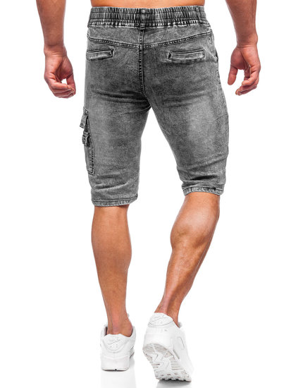 Pantaloncini cargo in denim da uomo neri Bolf HY820