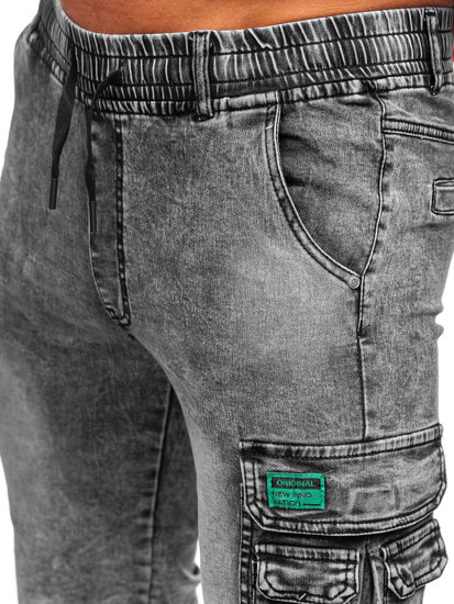 Pantaloncini cargo in denim da uomo neri Bolf HY820