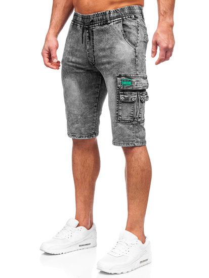 Pantaloncini cargo in denim da uomo neri Bolf HY820