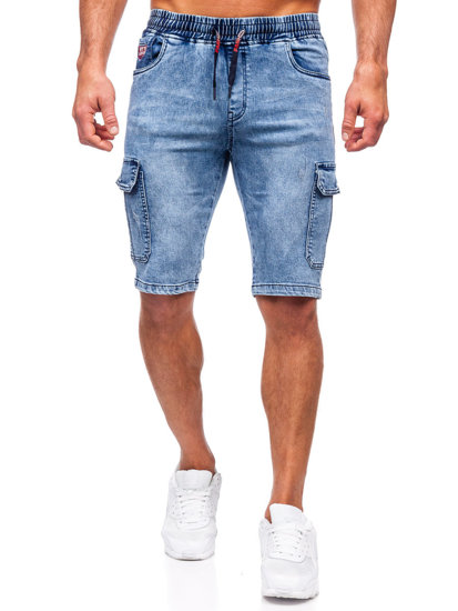 Pantaloncini cargo in jeans da uomo azzurri Bolf HY812